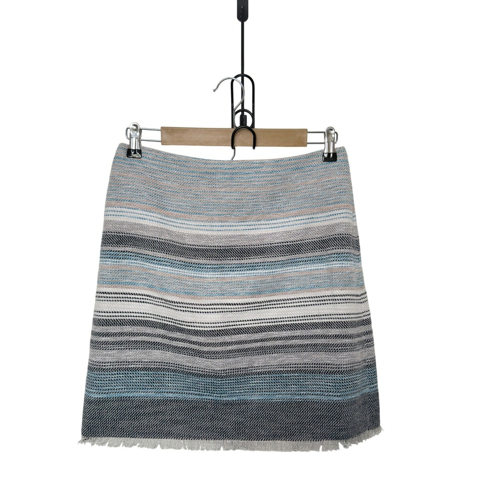 Loft Women Pencil Skirt‎ Multicolor Striped Pattern  Fringe Hem Career Skirt 8P